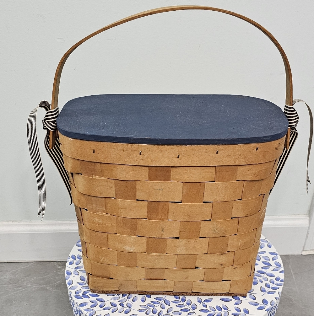 Woven Basket with Blue Lid